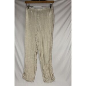 FLAX 100% Linen Pull On Pant Women's Sz Small Cream Wide Leg Capri Pants